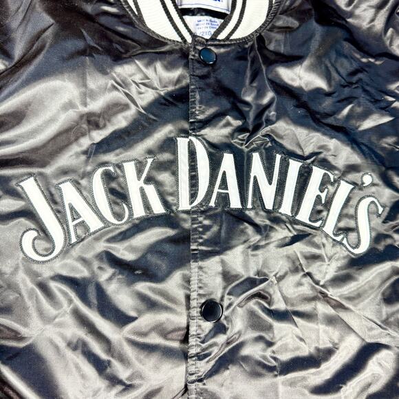 JACK DANIELS Black Satin Bomber STARTER Jacket Mens 2XL Tennessee Whiskey EX - Picture 3 of 12